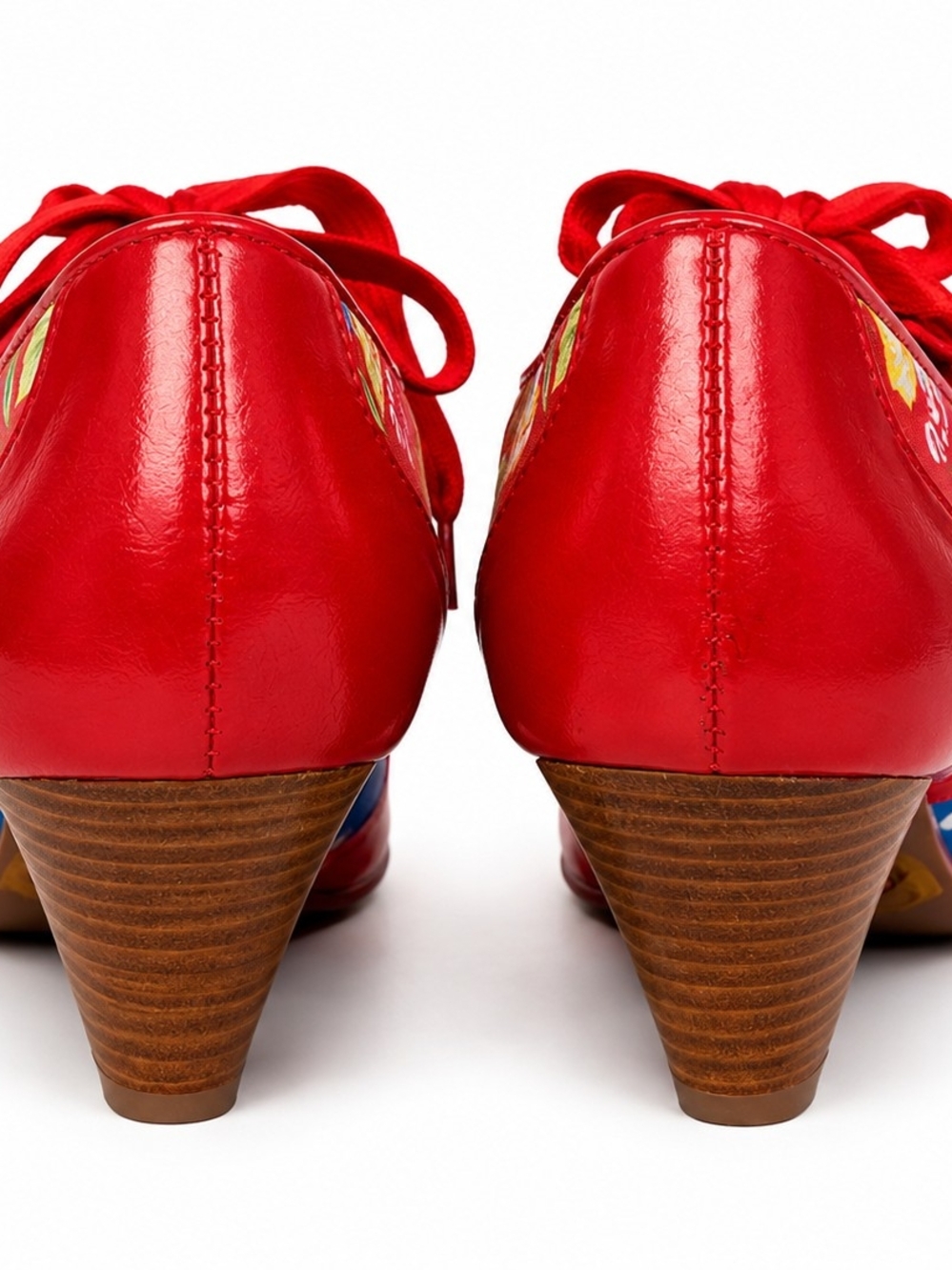 Irregular Choice Red and Blue Floral Heart Lace-Up Heels - Picture 4 of 10